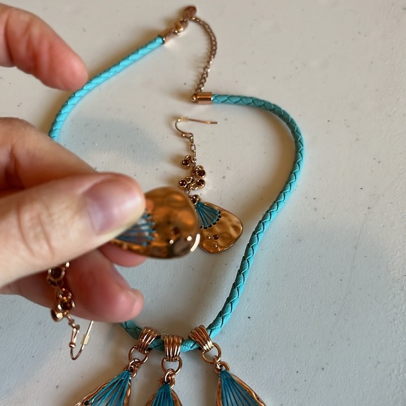Guess Necklace Earring Set Turquoise Copper Rope Dangle Mixed Media Teardrop 19” - Picture 2 of 8